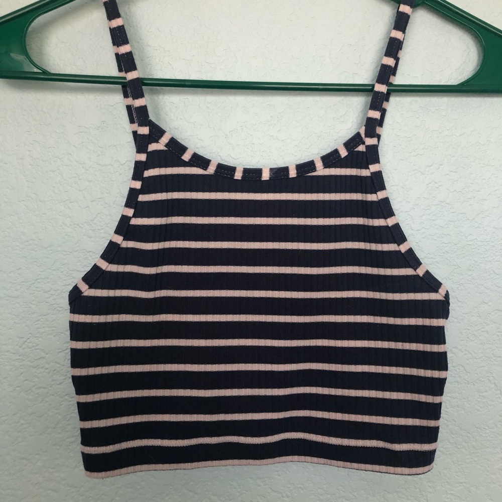 Tillys blue and white striped tank top cropped